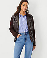Faux Leather Front Moto Sweater Jacket carousel Product Image 3