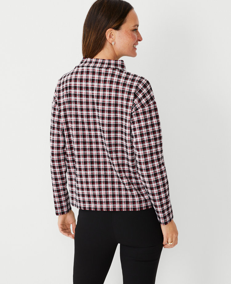 Ann Taylor Plaid Mock Neck Top Black Women's