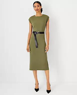 Faux Leather Belted Midi Sheath Dress carousel Product Image 1