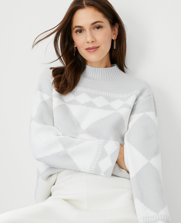 Petite Geo Jacquard Mock Neck Sweater