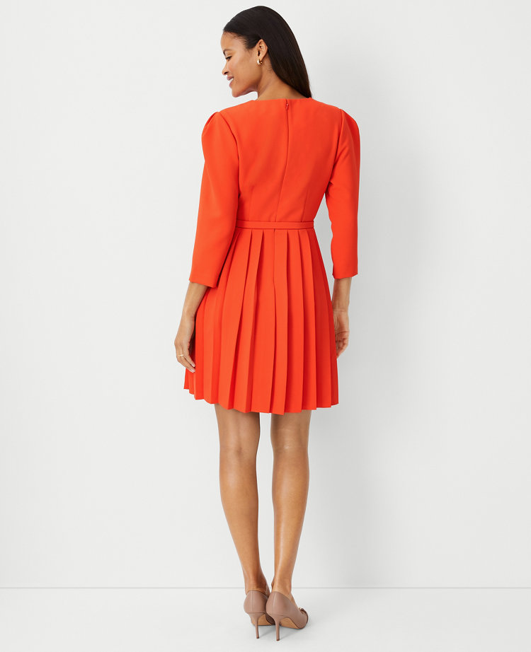 Pleated Belted Flare Dress