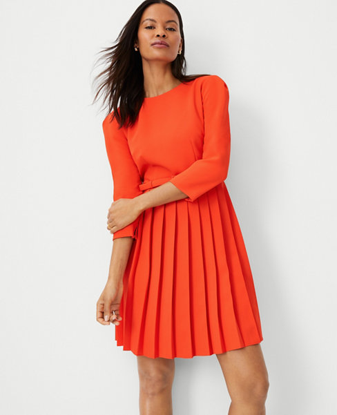 Pleated Belted Flare Dress