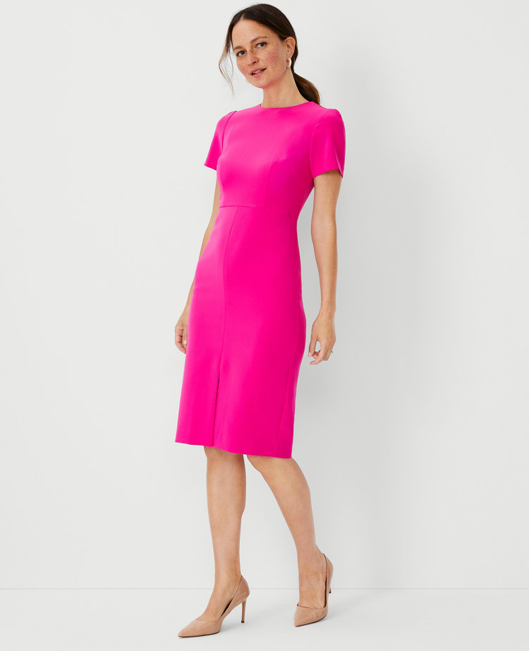 The Front Slit Boatneck Sheath Dress in Lightweight Weave