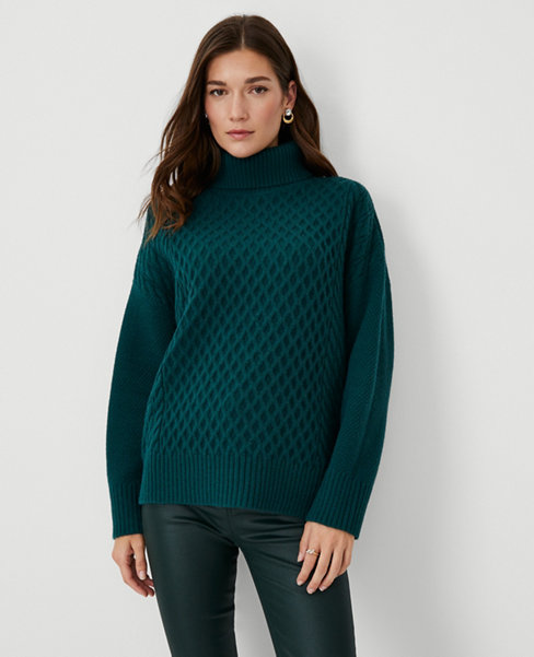 Mixed Cable Turtleneck Sweater