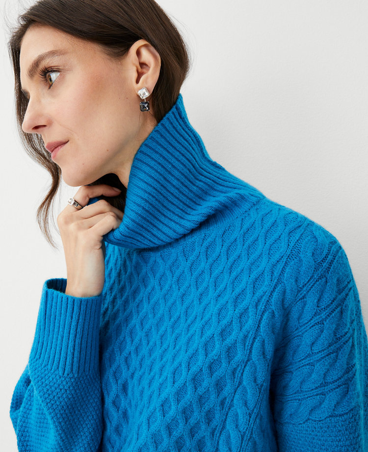 Mixed Cable Turtleneck Sweater