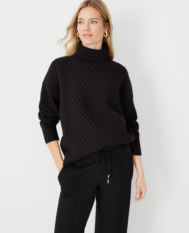 Mixed Cable Turtleneck Sweater