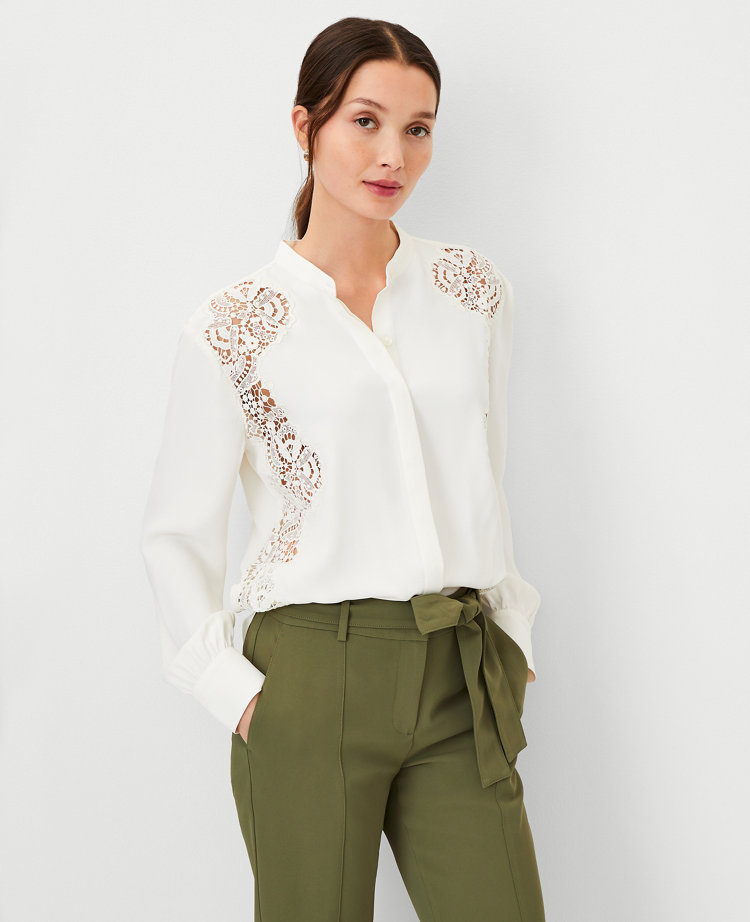 Lace Paneled Oversized Button Down Shirt