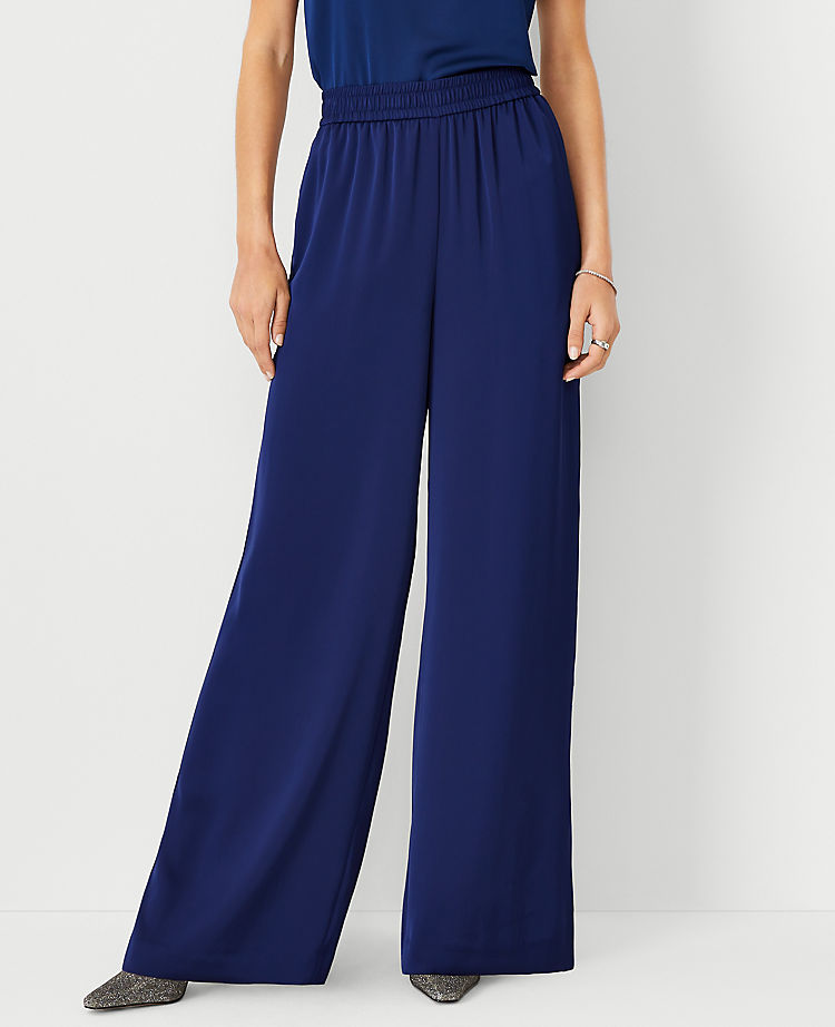 The Petite Easy Wide Leg Pant in Satin