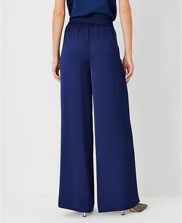The Petite Easy Wide Leg Pant in Satin