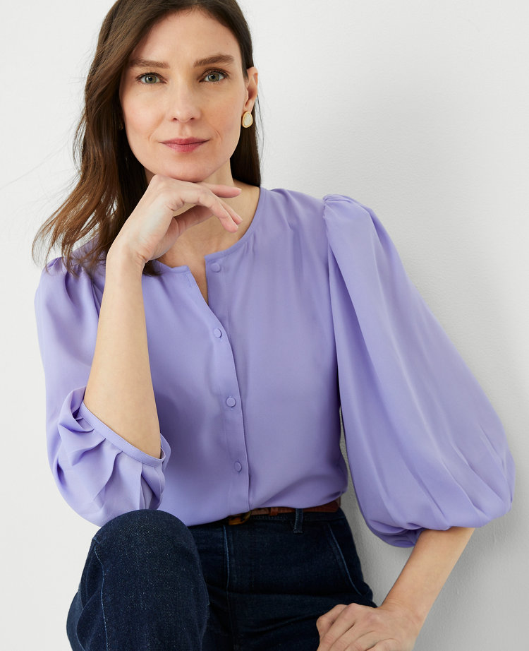 ANN TAYLOR Tops and Blouses | Mixed Media Waist Tie Top Purple Peony -  Online Exclusive - Womens • Zero Matters