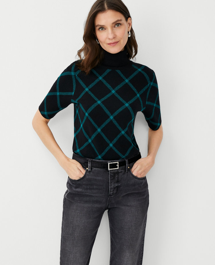 Plaid turtleneck sweater sale