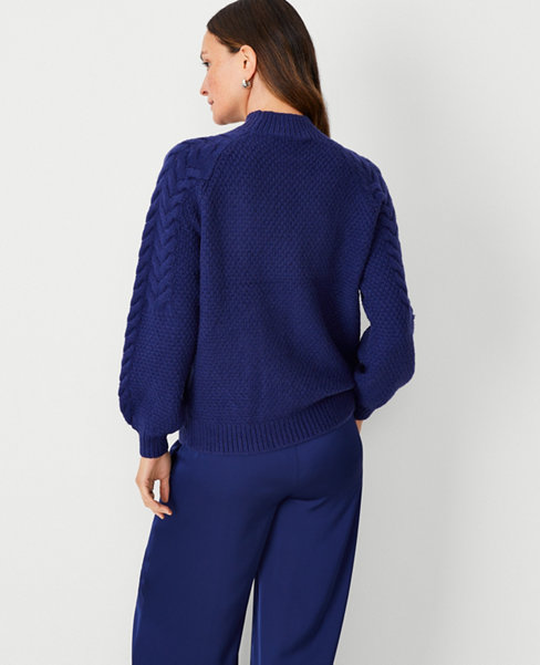 Petite Relaxed Mock Neck Cable Sweater