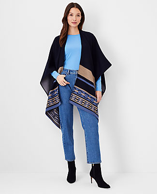 Ann Taylor Chain Print Open Poncho In Night Sky