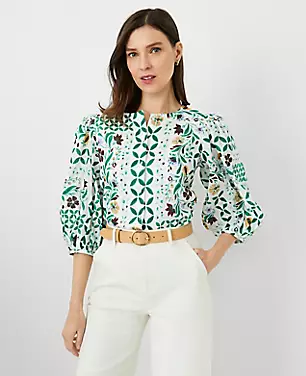 Floral Maze Pleated Puff Sleeve Top carousel Product Image 1
