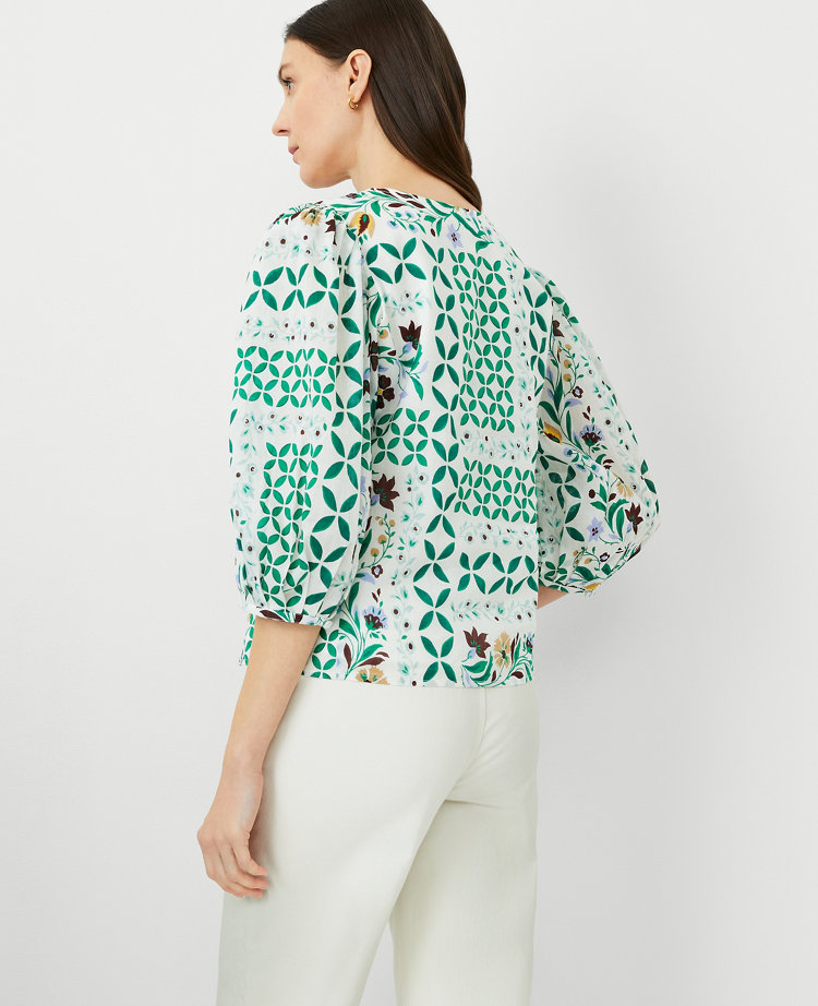 Smock Pleated Ruffle Floral Print Puff Sleeve Top main image 0