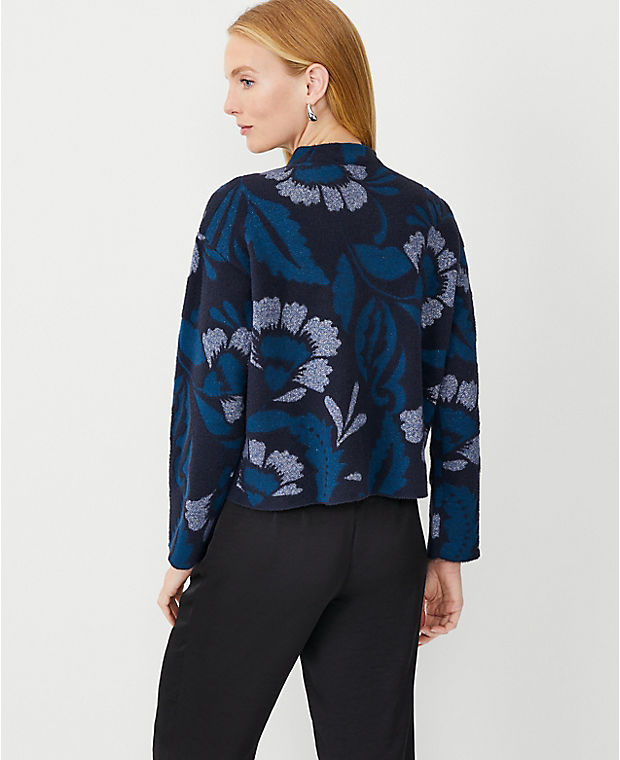 Floral Jacquard Funnel Neck Sweater