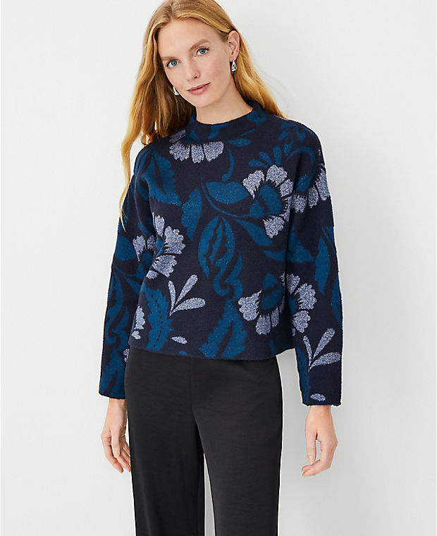 Floral Jacquard Funnel Neck Sweater