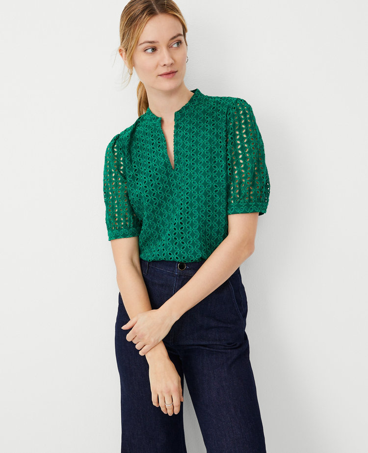 Eyelet Puff Sleeve Blouse