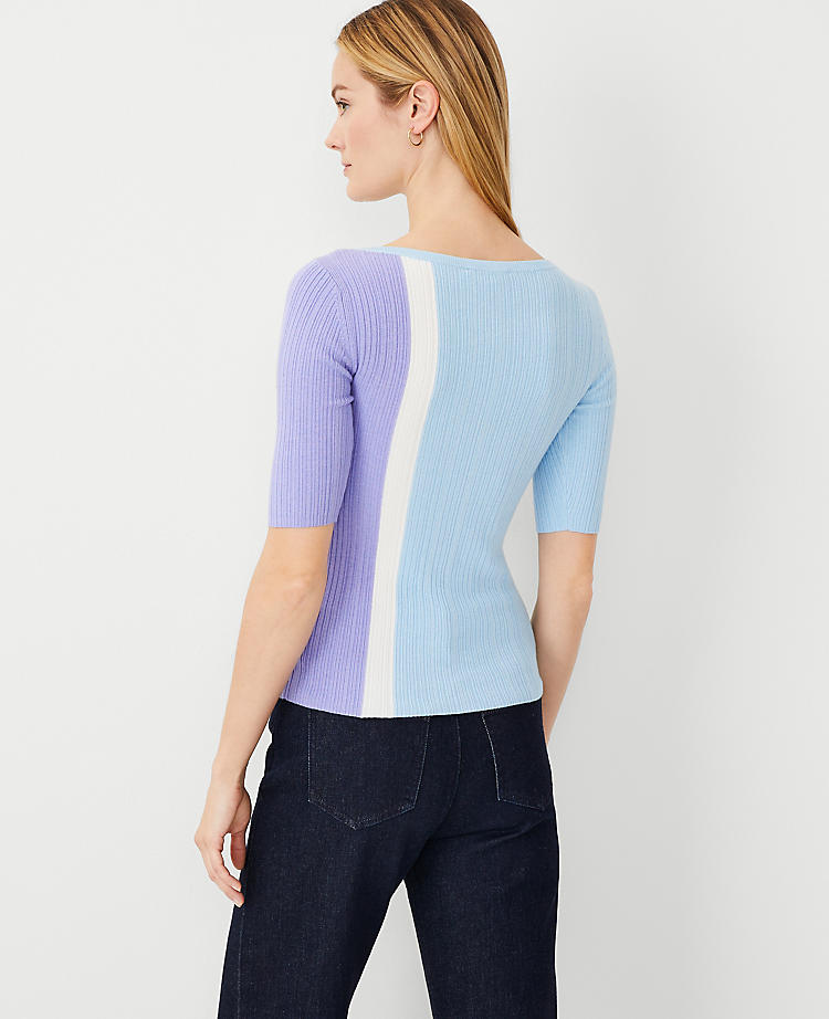 Colorblock Elbow Sleeve Sweater