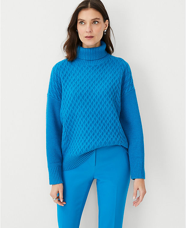 Petite Mixed Cable Turtleneck Sweater