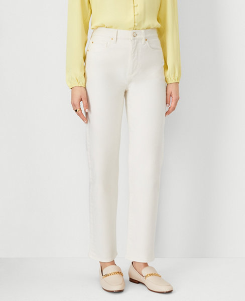 Petite High Rise Straight Jeans in Ivory - Curvy Fit
