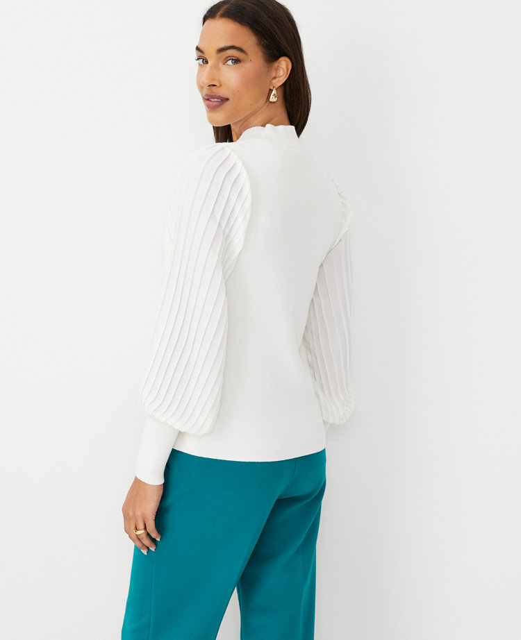 Mixed Media Pleated Sleeve Sweater