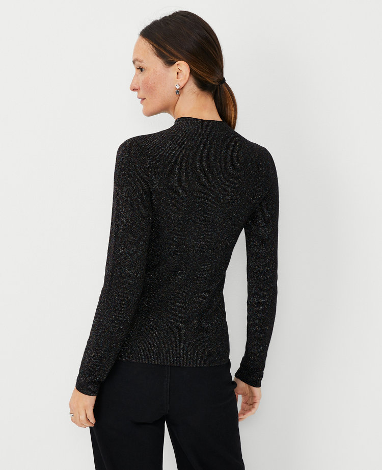 Shimmer Ribbed Mock Neck Sweater