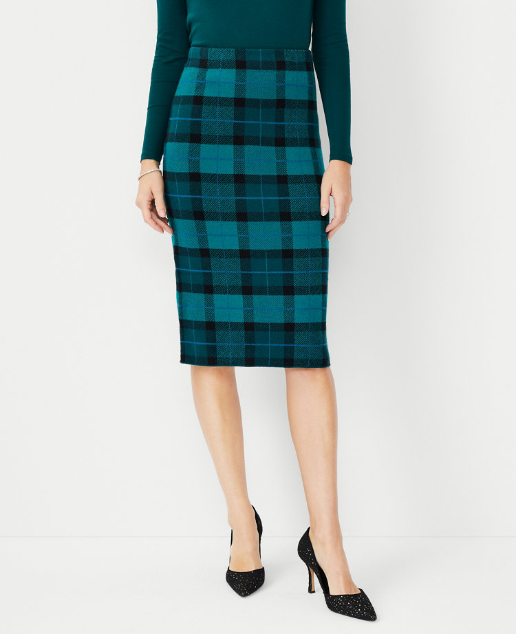 Black and green shop plaid pencil skirt