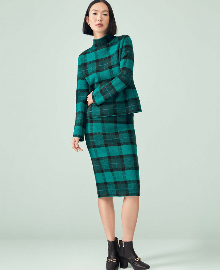 Plaid Jacquard Pencil Skirt