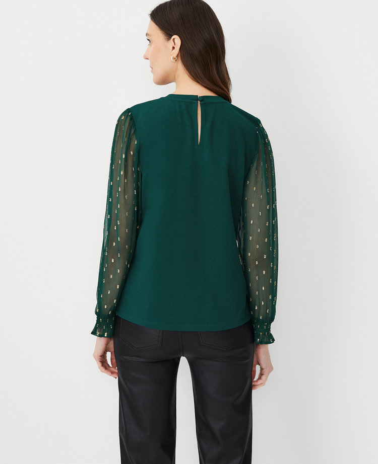 Smocked Metallic Clip Sleeve Top