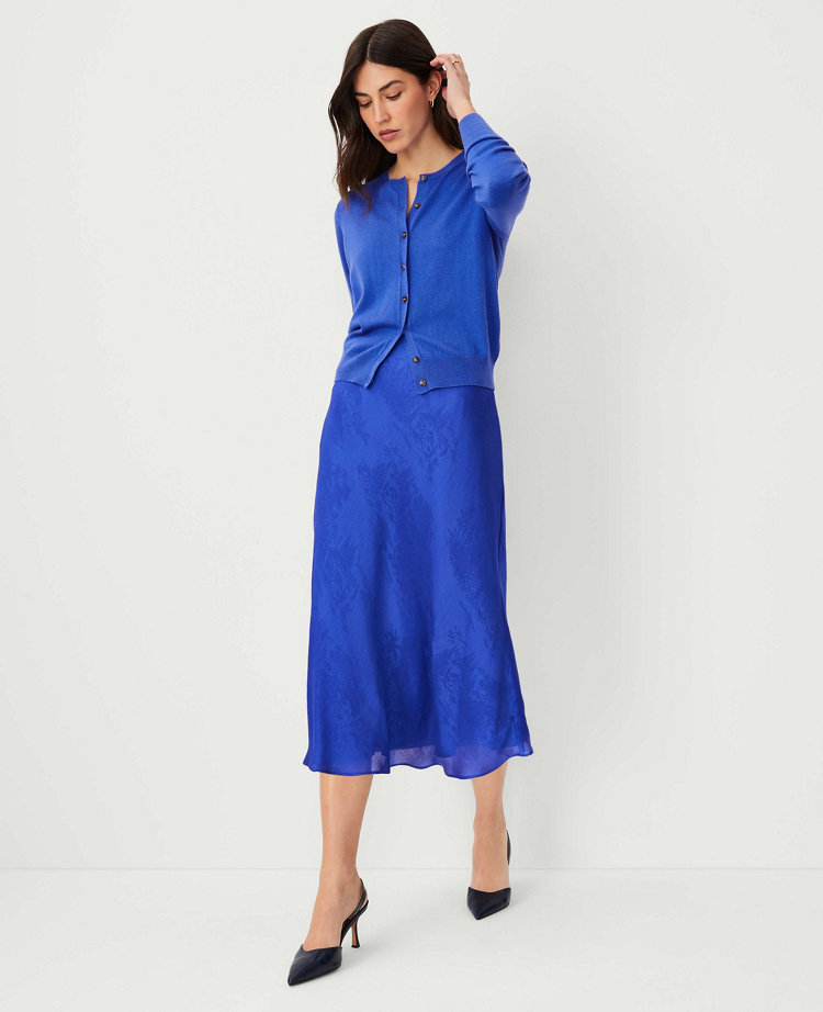 Toile Jacquard Bias Midi Slip Skirt - Dazzling Blue