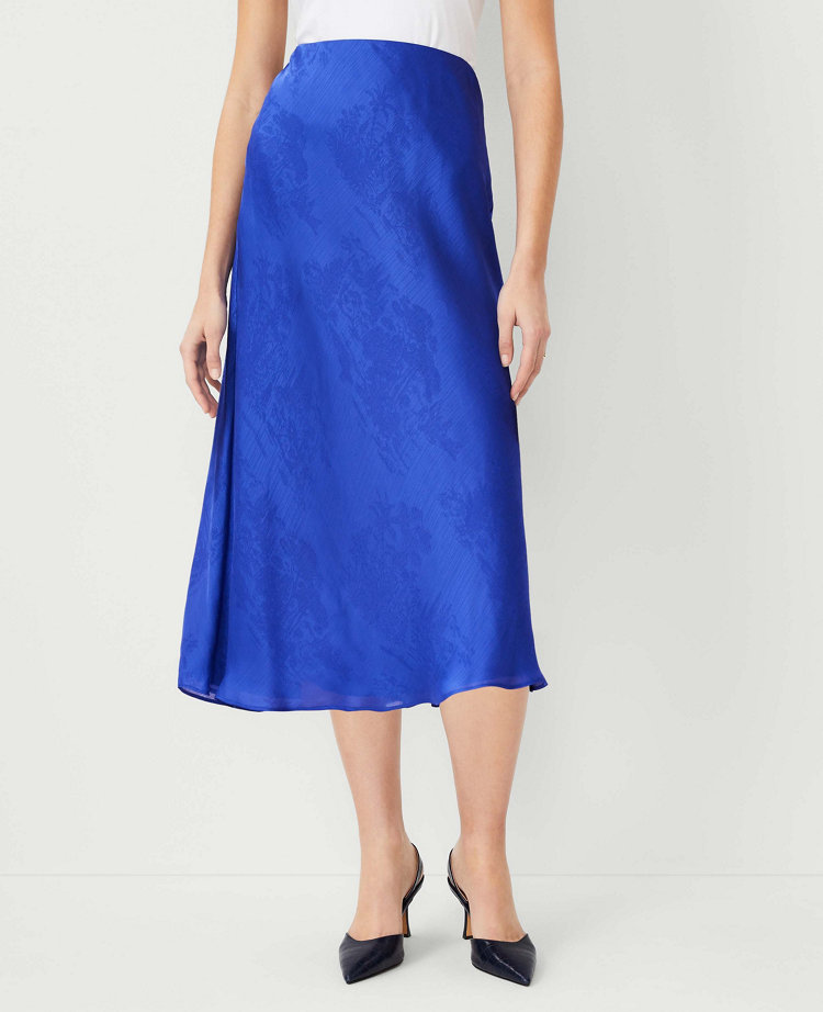 Toile Jacquard Bias Midi Slip Skirt - Dazzling Blue
