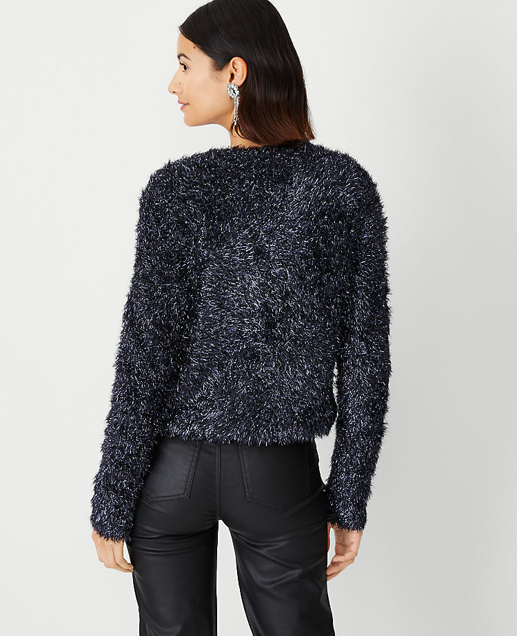 Petite Shimmer Cropped Open Cardigan