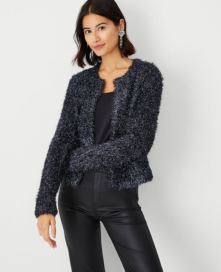 Petite Shimmer Cropped Open Cardigan