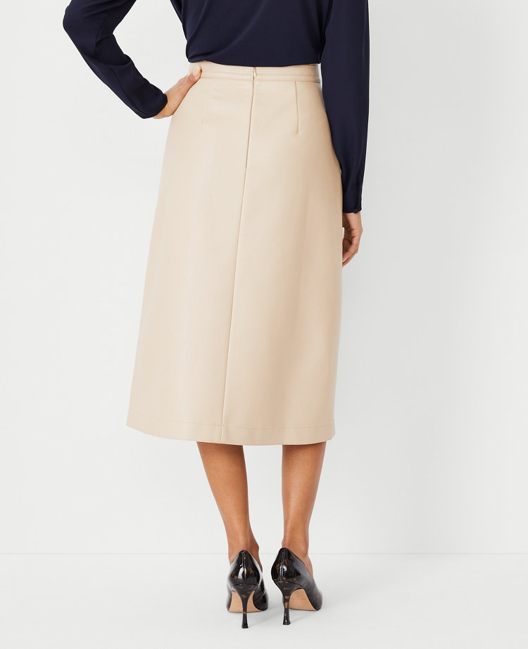 Pebbled Faux Leather Wrap Midi Skirt