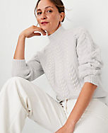 Petite Pearlized Relaxed Mock Neck Cable Sweater carousel Product Image 1