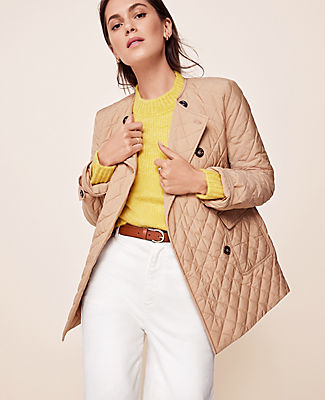 Ann Taylor Quilted Belted Double Breasted Jacket In Cafe Au Lait