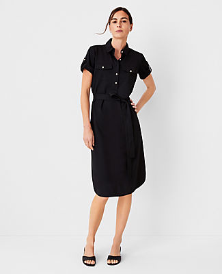 Ann Taylor Tab Sleeve Belted Patch Pocket Shift Dress