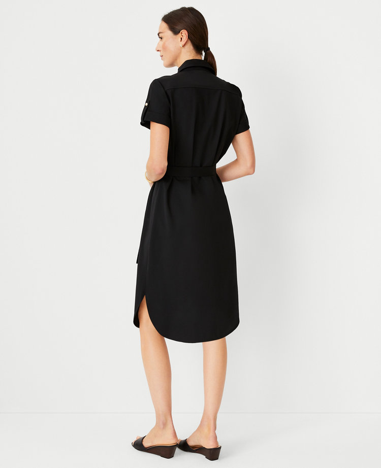 Tab Sleeve Belted Patch Pocket Shift Dress