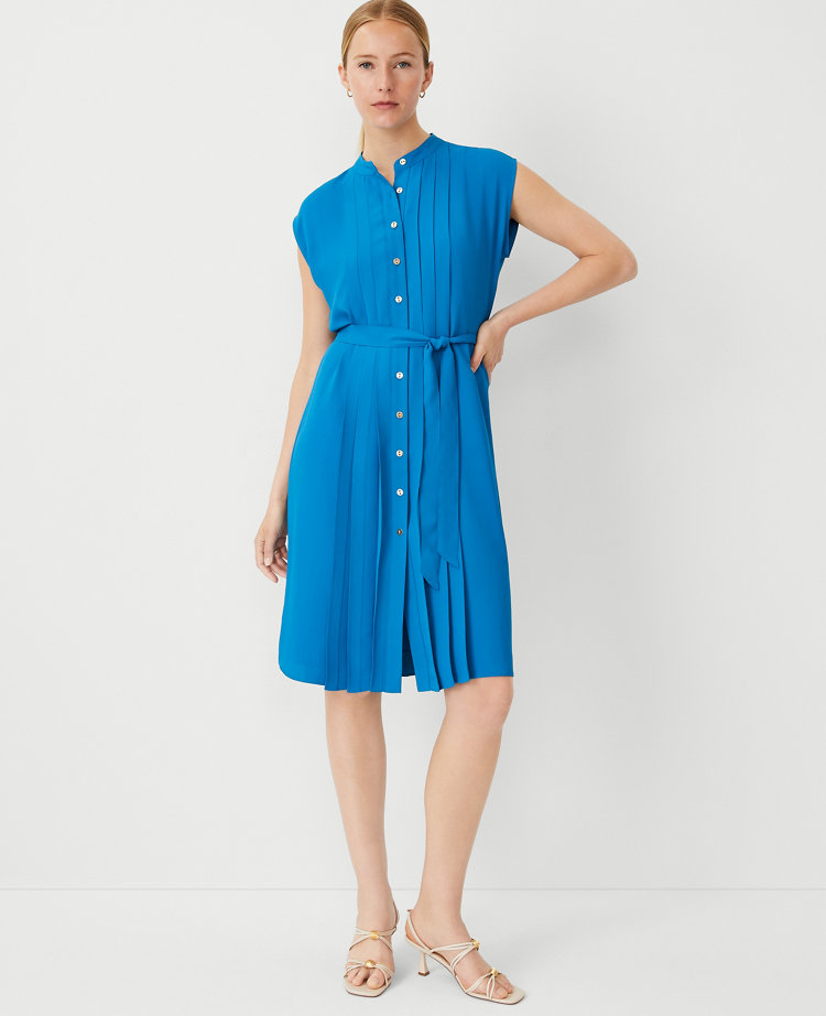 Ann Taylor Pleated Belted Dress Santorini Women's