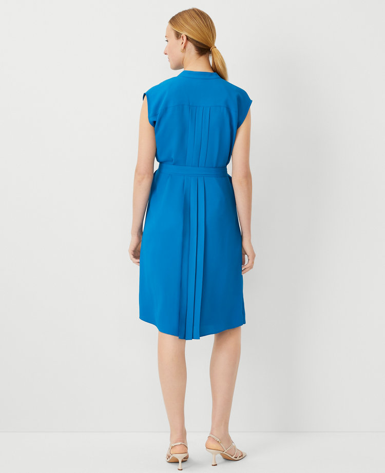 Ann Taylor Pleated Belted Dress Santorini Women's