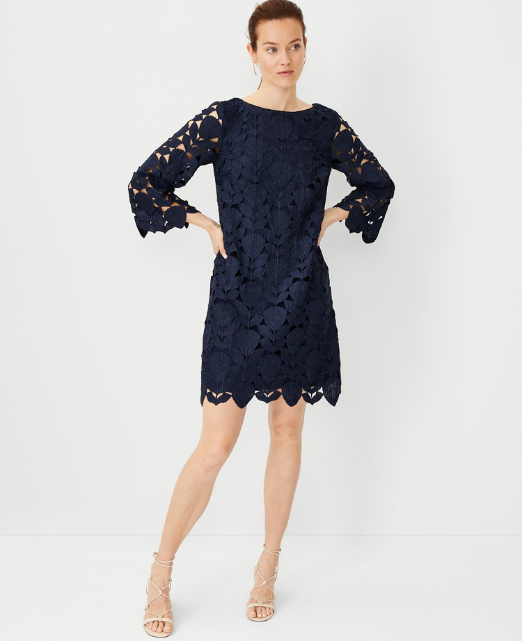Ann Taylor Studio Collection Lace Boatneck Shift Dress Night Sky Women's