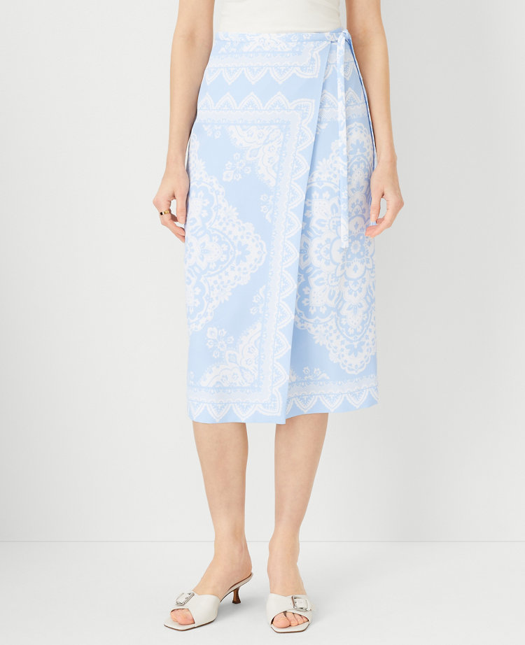 Ann Taylor Tile Tie Waist Wrap Pencil Skirt