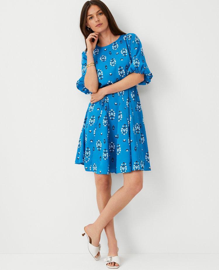 Ann Taylor Floral Boatneck Flare Dress Santorini Women's