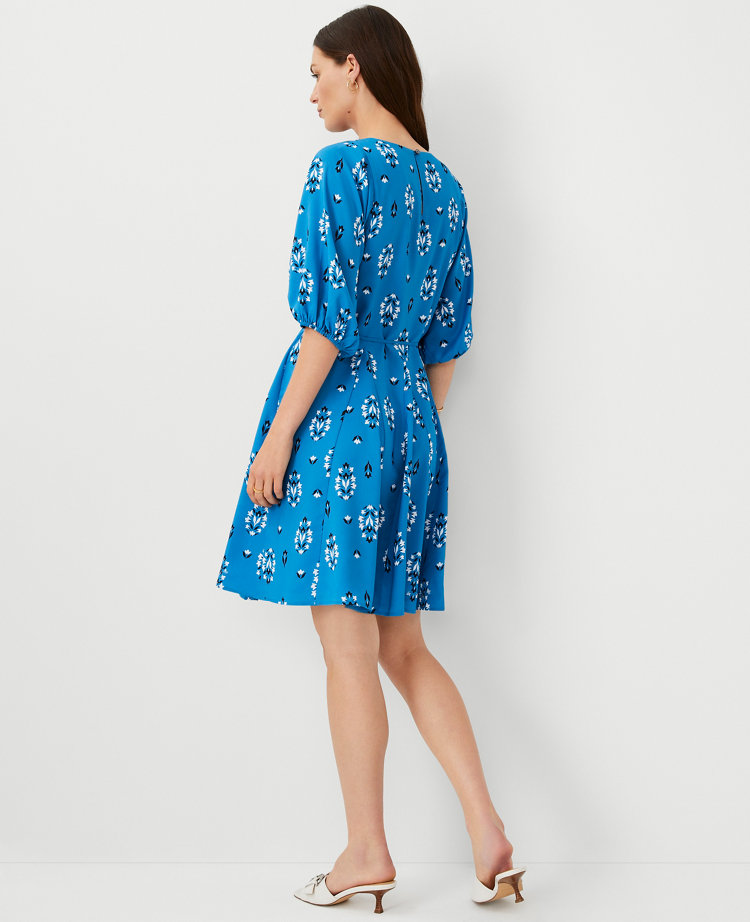 Ann Taylor Floral Boatneck Flare Dress Santorini Women's