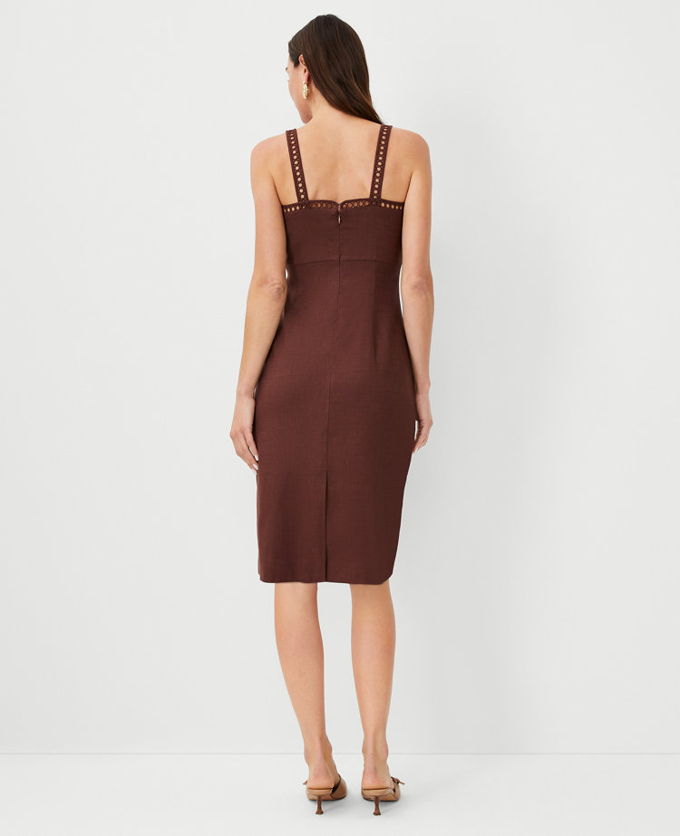 Circle Trim Strap Linen Blend Sheath Dress