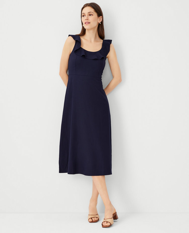 Linen Blend Scoop Neck Flare Dress