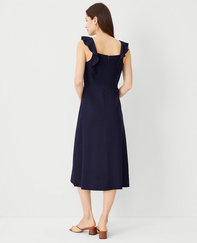 Linen Blend Scoop Neck Flare Dress