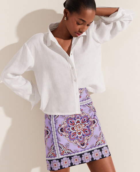 Ann Taylor Tile Border Cotton Linen Skirt