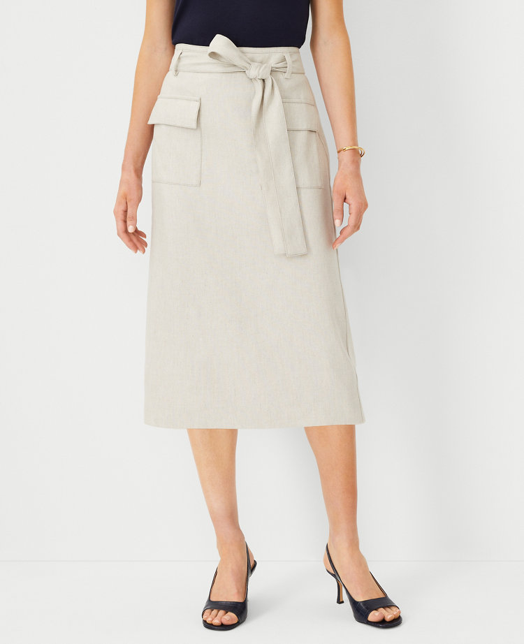 Linen Basketweave Cargo Pocket Pencil Skirt